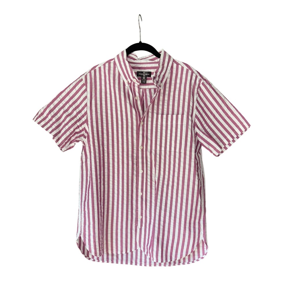 Houston White Striped‎ Seersucker Button Up Short Sleeve Shirt, M